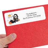 Ghost Pumpkin Grim Reaper Cute Black Cat Halloween ラベル