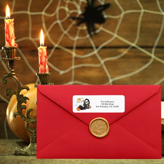 Ghost Pumpkin Grim Reaper Cute Black Cat Halloween ラベル