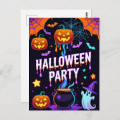 Ghost & Pumpkin Halloween Party Invite ポストカード (正面/裏面)