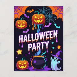 Ghost & Pumpkin Halloween Party Invite ポストカード