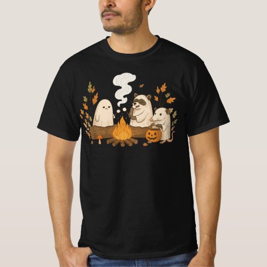  Ghost Raccoon Opossum Camping – Cozy Autumn  Tシャツ (正面)