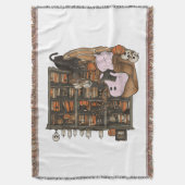 Ghost Reading Book Cat lover Halloween  スローブランケット (正面縦)