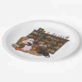 Ghost Reading Book Cat lover Halloween  ペーパープレート (アングル)