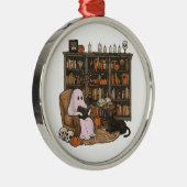 Ghost Reading Book Cat lover Halloween メタルオーナメント (右)