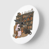 Ghost Reading Book Cat lover Halloween  ラウンド壁時計 (傾斜)
