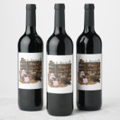 Ghost Reading Book Cat lover Halloween  ワインラベル (ボトル)