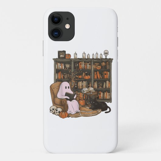 Ghost Reading Book Cat lover Halloween Case-Mate iPhoneケース (裏面)