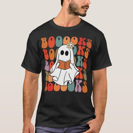 Ghost Reading Book Funny Halloween Tシャツ (正面)
