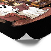 Ghost Reading Book Lovers Halloween Spooky Library ポスター (角)