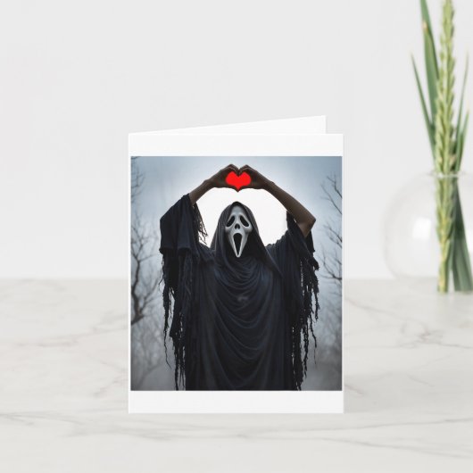 Ghost Red Heart Hands Y Face Halloween Valentines  カード (正面)