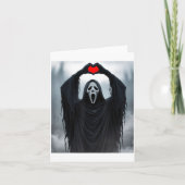 Ghost Red Heart Hands Y Face Halloween Valentines カード (正面)
