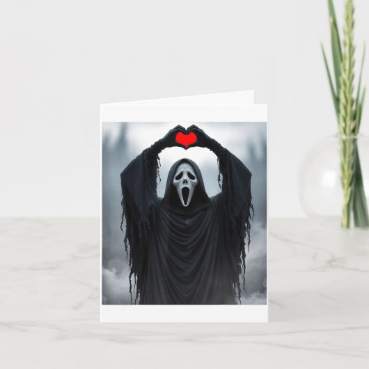 Ghost Red Heart Hands Y Face Halloween Valentines  カード (正面)