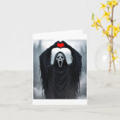 Ghost Red Heart Hands Y Face Halloween Valentines  カード (黄色い花)