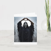 Ghost Red Heart Hands Y Face Halloween Valentines カード (正面)