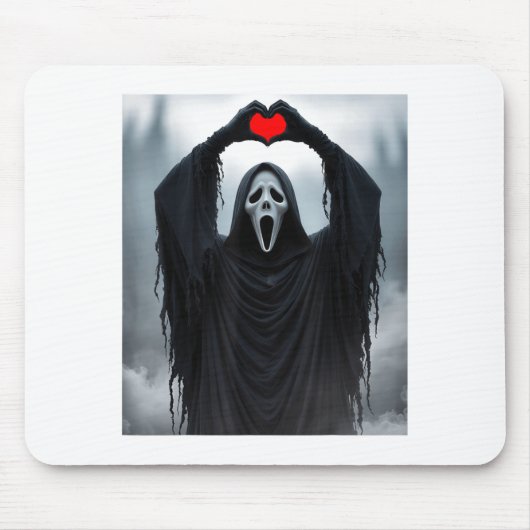 Ghost Red Heart Hands Y Face Halloween Valentines  マウスパッド (正面)