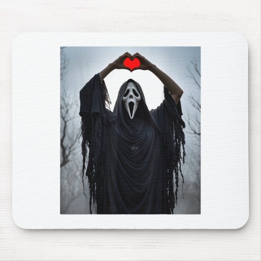Ghost Red Heart Hands Y Face Halloween Valentines  マウスパッド (正面)
