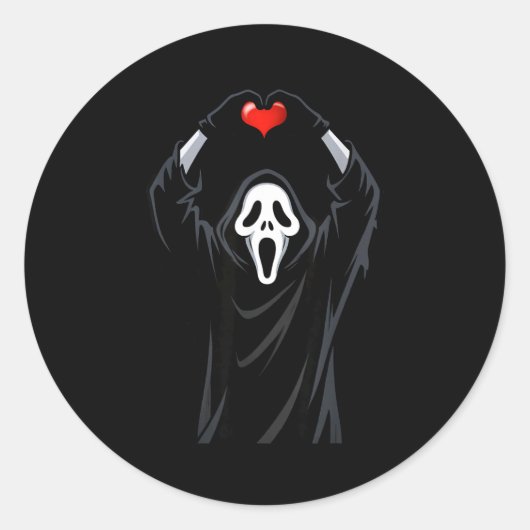 Ghost Red Heart Hands Y Face Halloween Valentines ラウンドシール (正面)