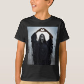 Ghost Red Heart Hands Y Face Halloween Valentines  Tシャツ (正面)