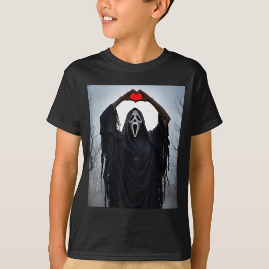 Ghost Red Heart Hands Y Face Halloween Valentines  Tシャツ (正面)