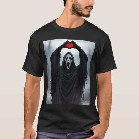 Ghost Red Heart Hands Y Face Halloween Valentines  Tシャツ (正面)