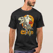 Ghost Riding Skull Dinosaur Halloween Skeleton Rex Tシャツ (正面)