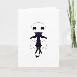 Ghost + Scraggly Black Cat Whimsical Card カード