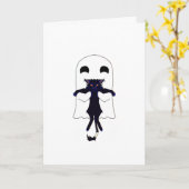 Ghost + Scraggly Black Cat Whimsical Card カード (黄色い花)