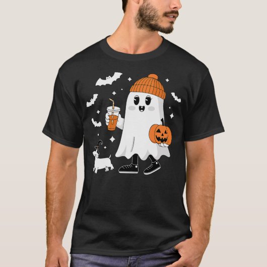 Ghost Walking Dachshund Spooky Season Halloween Do Tシャツ (正面)