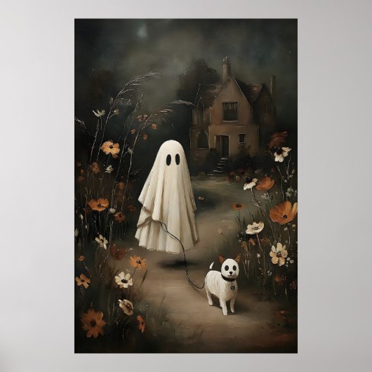 Ghost Walking Dog At Night – Gothic Fairy Tale Oil ポスター (正面)