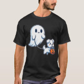 Ghost Walking Dog Funny Halloween Ghost Spooky Tシャツ (正面)