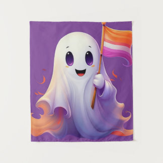 Ghost whit lesbian flag タペストリー
