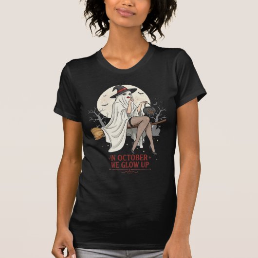 Ghost Witch Broom Ride – Halloween  Tシャツ (正面)