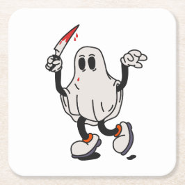 Ghost with blood knife スクエアペーパーコースター