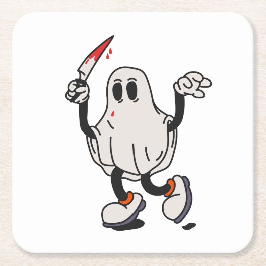 Ghost with blood knife スクエアペーパーコースター (正面)