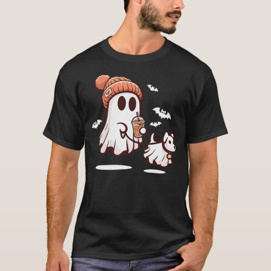 ghost with walking dog halloween tシャツ (正面)