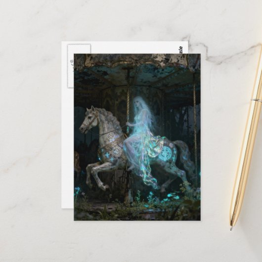 Ghost Woman on Abandoned Carousel ポストカード (正面/裏面インサイチュ)