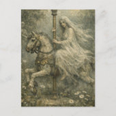 Ghost Woman on Abandoned Carousel Horse in Garden ポストカード (正面)