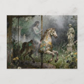 Ghost Woman on Abandoned Carousel in Garden ポストカード (正面)