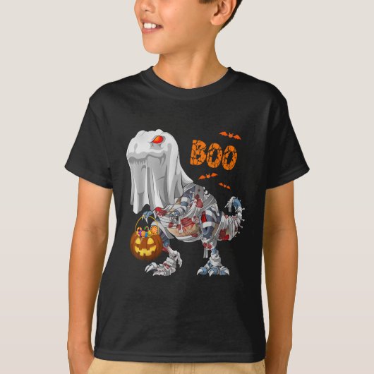 Ghost Zombie Mummy Dinosaur Funny Boo Halloween Pu Tシャツ (正面)