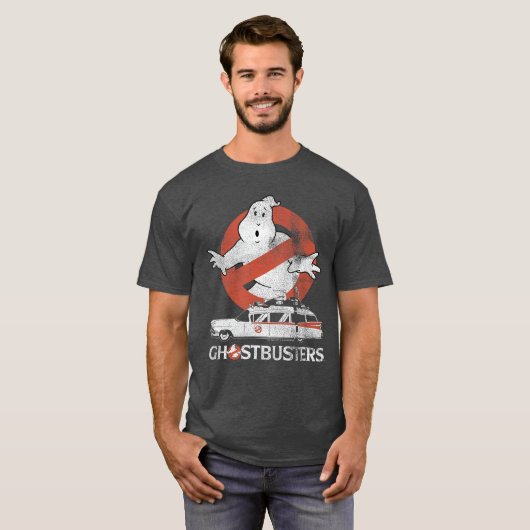 Ghostbusters No Ghost with Ectomobile Retro Movie  Tシャツ (正面フル)