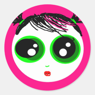 Ghostie Girlステッカー(ホットピンク) ラウンドシール