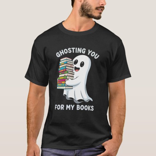 Ghosting You Cute Ghost Read Books Lover Halloween Tシャツ (正面)