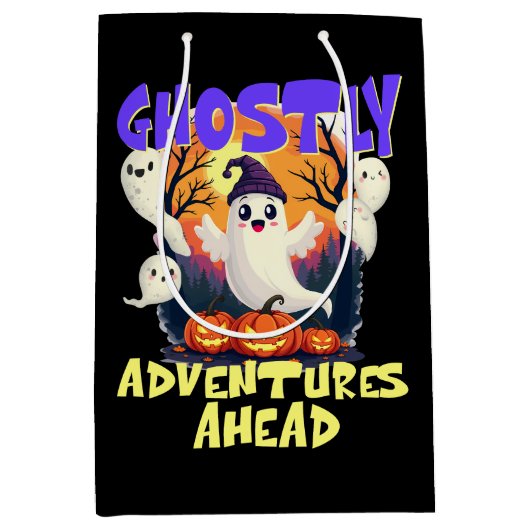 Ghostly Adventures Ahead、ハローウィンパーティ幽霊 ミディアムペーパーバッグ (正面)