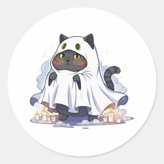 Ghostly Brit - British Shorthair Catハロウィーン ラウンドシール (正面)