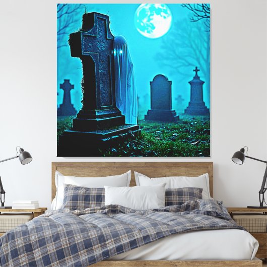 Ghostly Figure in a Graveyard Design キャンバスプリント (インサイチュ (寝室))