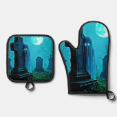 Ghostly Figure in a Graveyard Design 鍋つかみ&鍋敷きセット (正面)