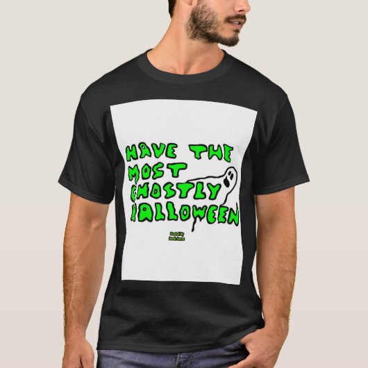 Ghostly Halloween Men's Black Basic Tシャツ (正面)