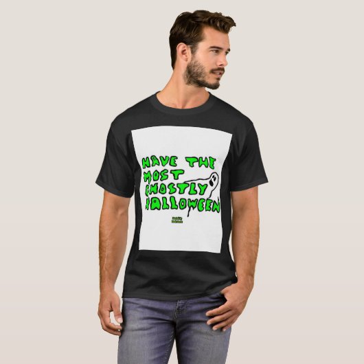 Ghostly Halloween Men's Black Basic Tシャツ (正面フル)