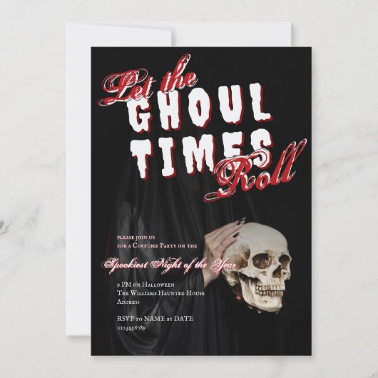 Ghostly Halloween Skeleton Costume Party Skull 招待状 (正面)