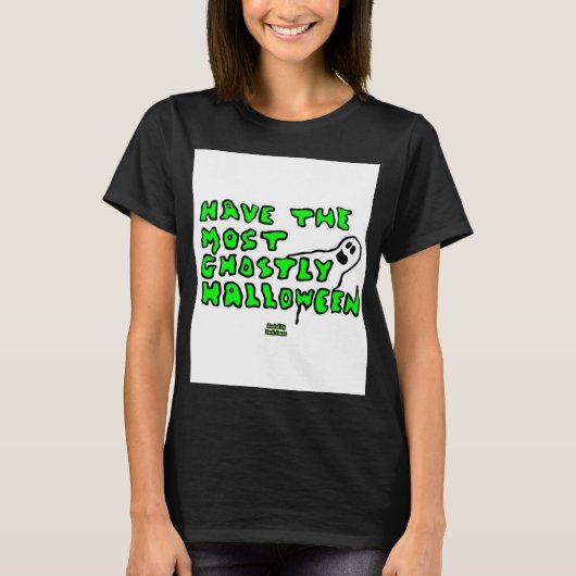 Ghostly Halloween Women's Black Basic Tシャツ (正面)